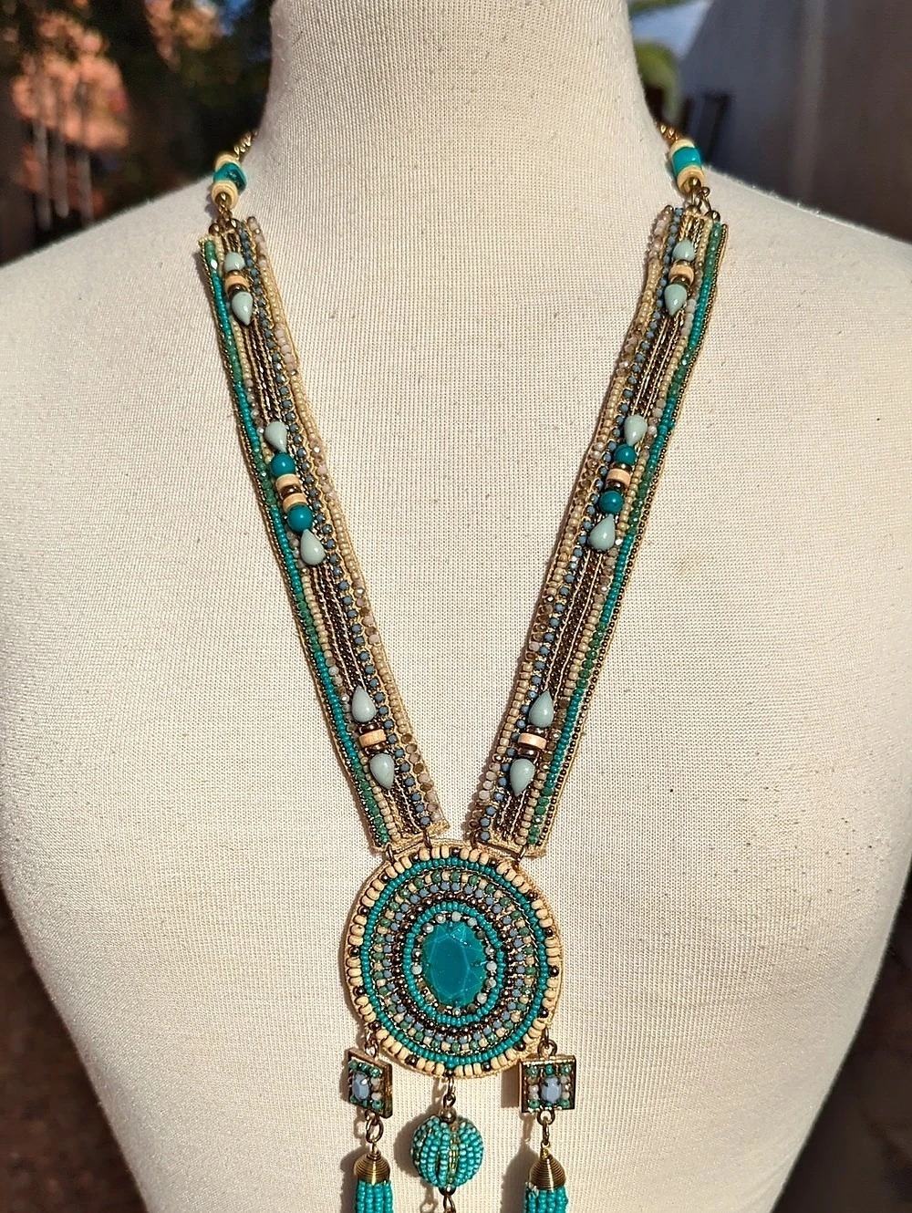 Chico's Turquoise Pendant Tassel Necklace
